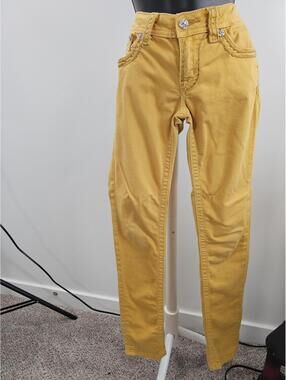 Miss Me Mustard Yellow Skinny Jeans with Silver Button Details
